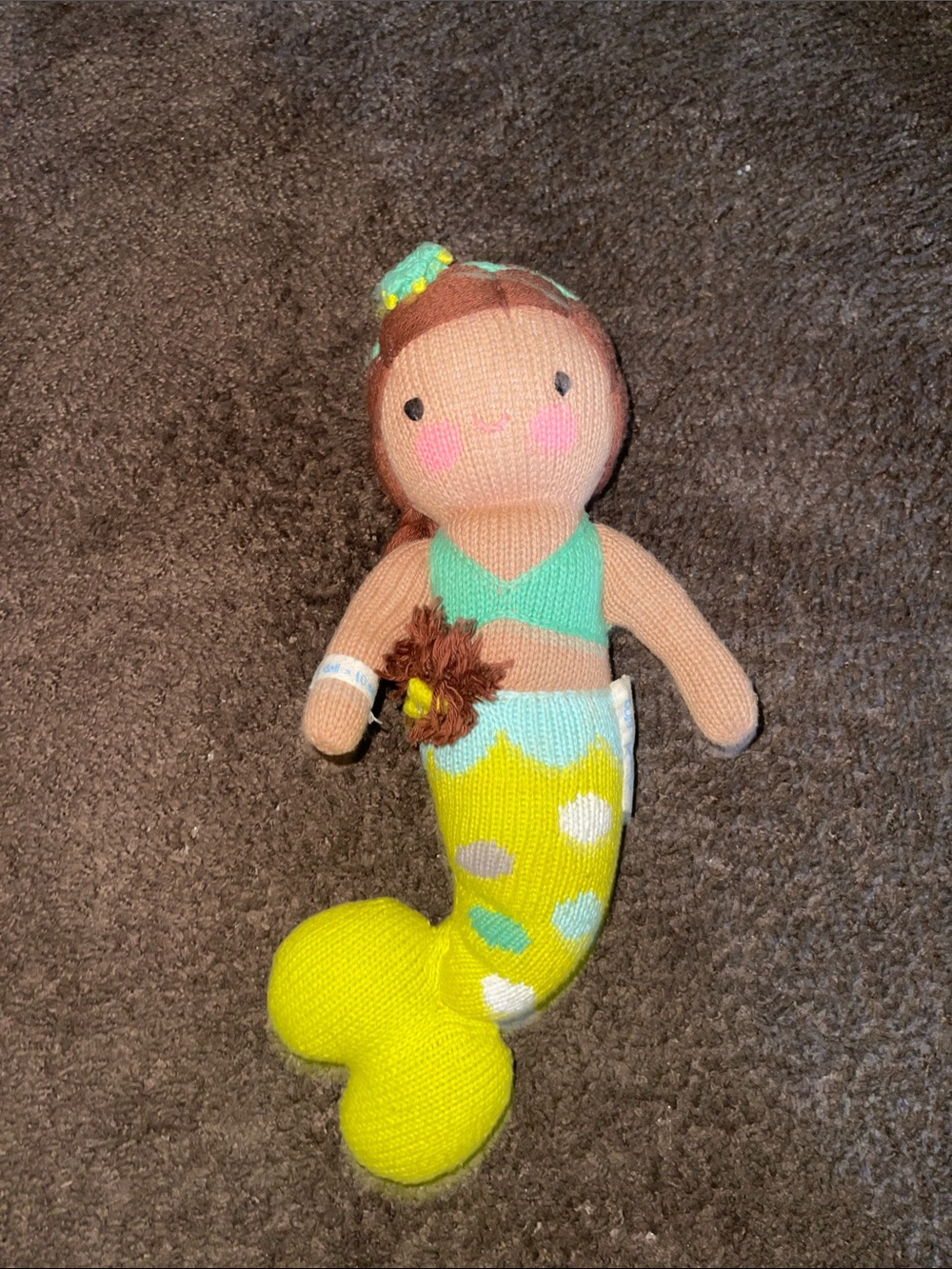 Cuddle + Kind Yellow and Teal Mermaid Knit Plush Doll